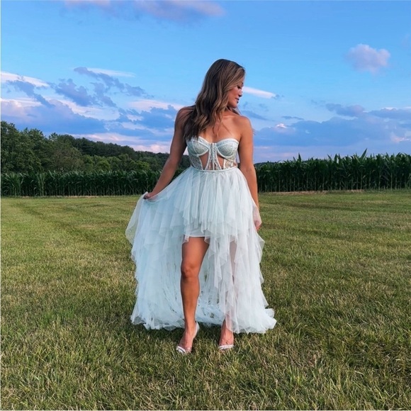 NWT For Love & Lemons Bustier Hi Low Gown in Mint XS - Picture 1 of 13